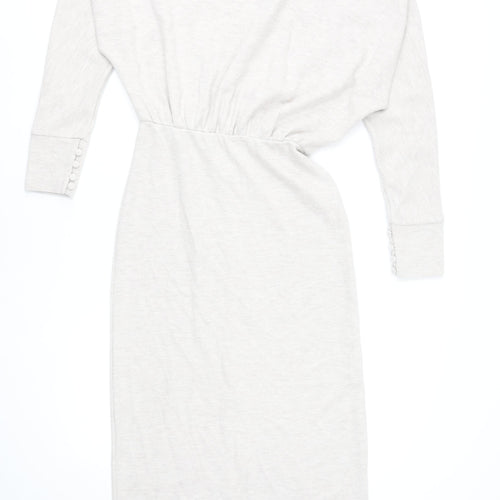 River Island Women’s Beige Midi Bodycon Dress Size 8 Long Sleeve