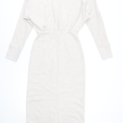River Island Women’s Beige Midi Bodycon Dress Size 8 Long Sleeve