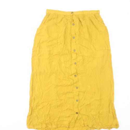 Stradivarius Womens Yellow Linen A-Line Midi Skirt Size S