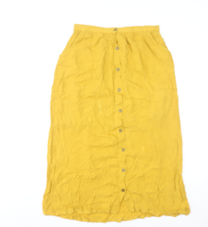 Stradivarius Womens Yellow Linen A-Line Midi Skirt Size S