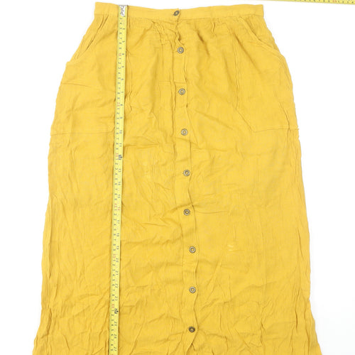 Stradivarius Womens Yellow Linen A-Line Midi Skirt Size S
