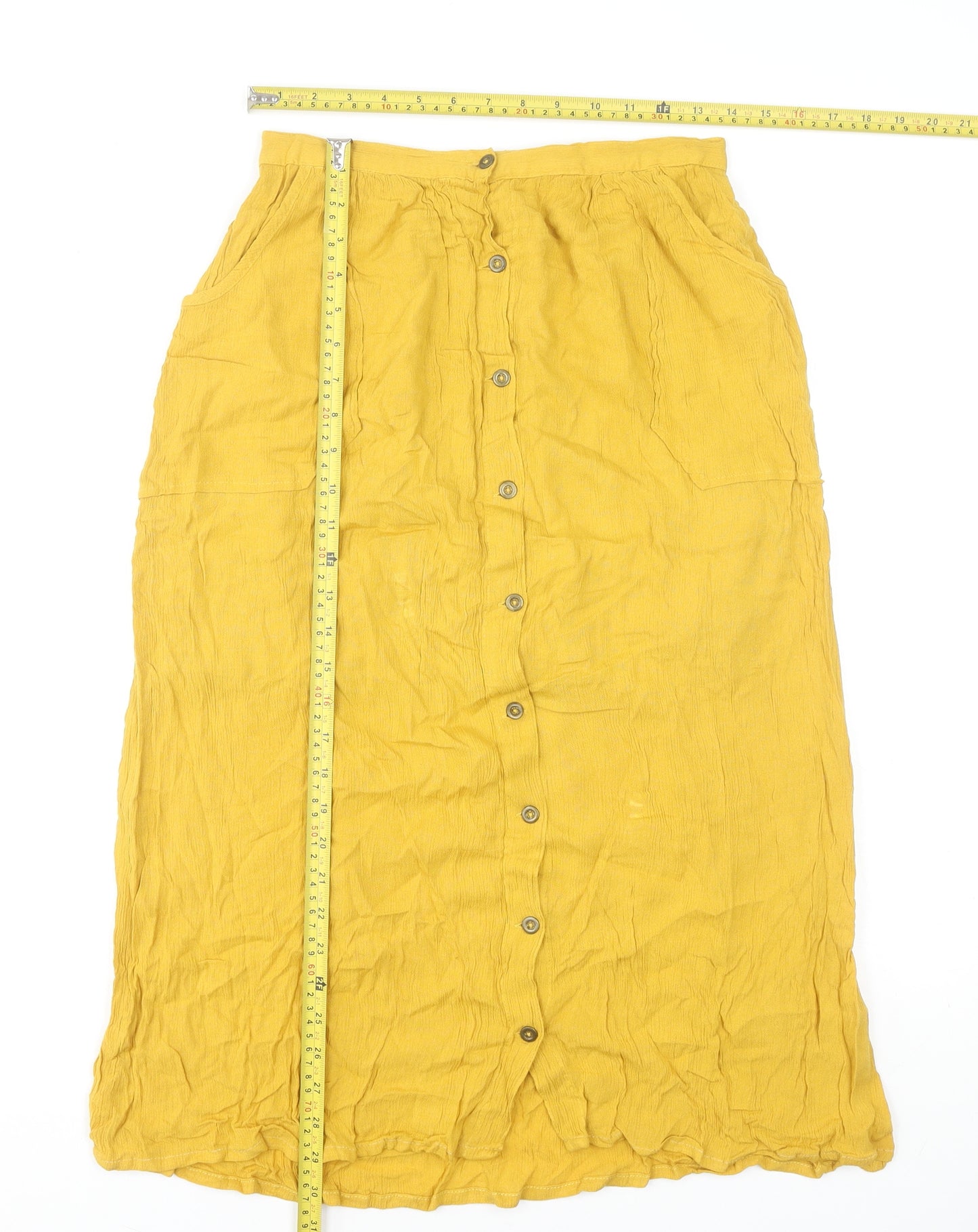 Stradivarius Womens Yellow Linen A-Line Midi Skirt Size S