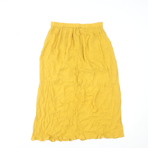 Stradivarius Womens Yellow Linen A-Line Midi Skirt Size S