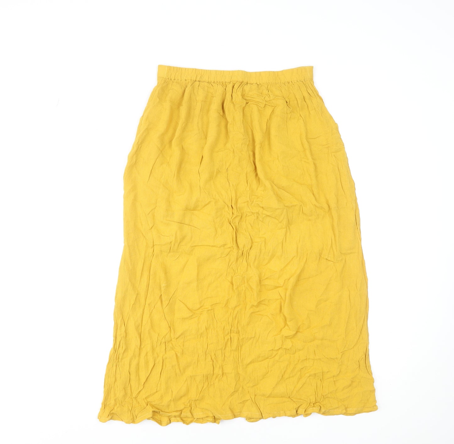 Stradivarius Womens Yellow Linen A-Line Midi Skirt Size S
