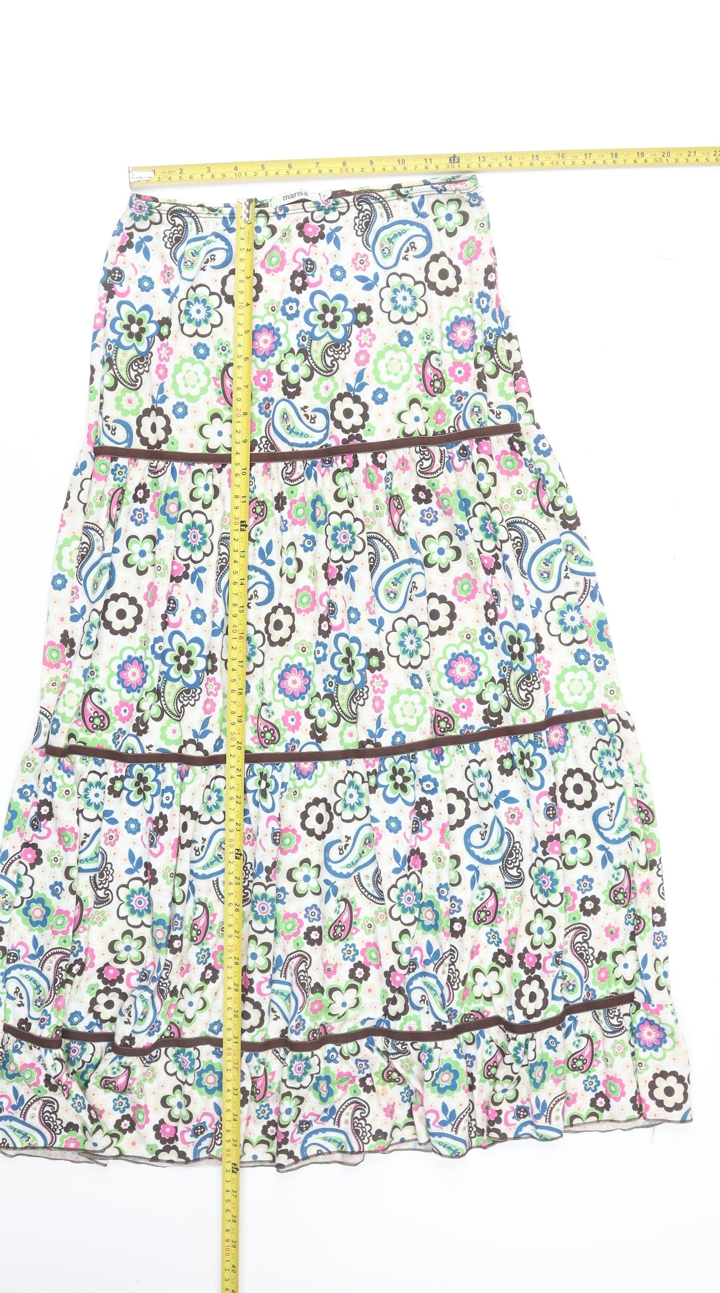 Marisa Women's Multicoloured Paisley Floral Peasant Midi Skirt Size 12