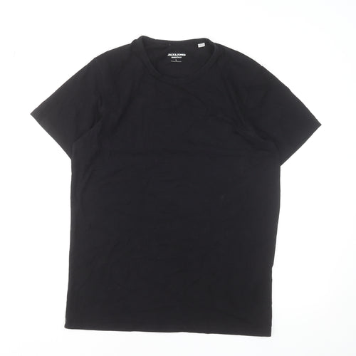 Jack & Jones Men’s Black Cotton Elastane Crew Neck T-Shirt L