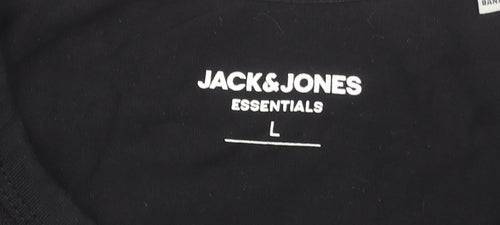 Jack & Jones Men’s Black Cotton Elastane Crew Neck T-Shirt L