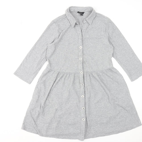 New Look Women Grey UK 12 Collared Button Shirt Dress