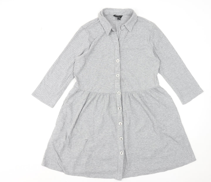 New Look Women Grey UK 12 Collared Button Shirt Dress