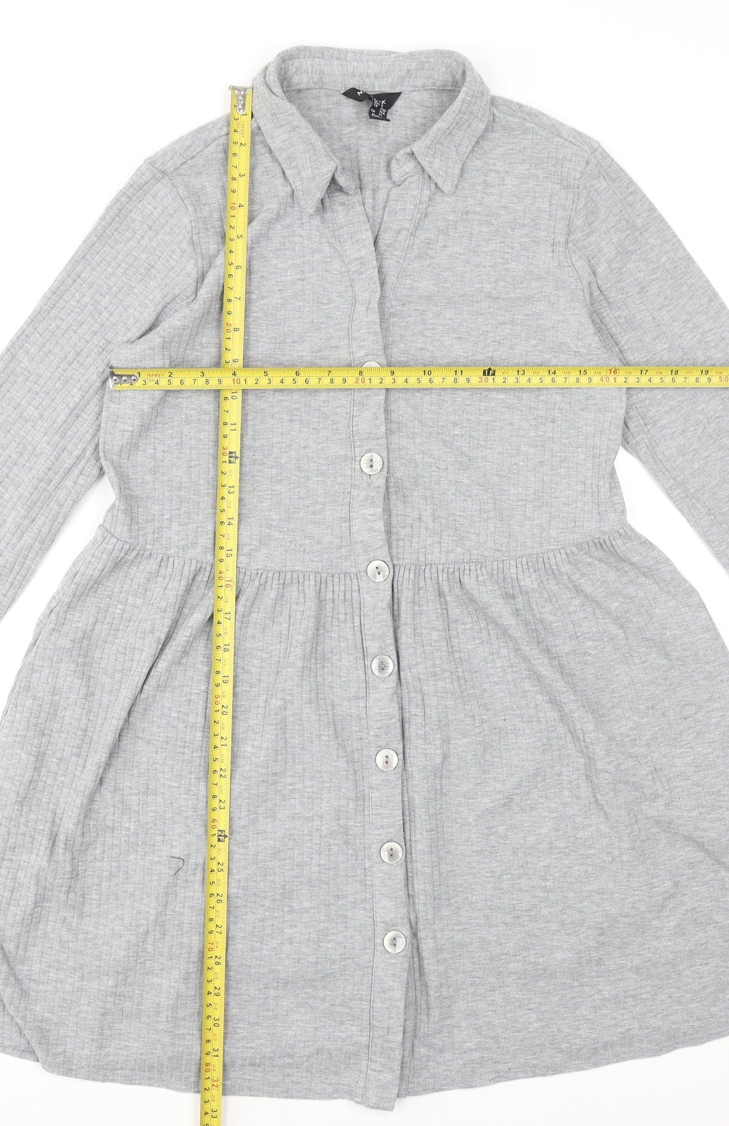 New Look Women Grey UK 12 Collared Button Shirt Dress