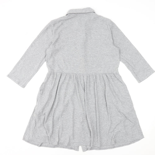 New Look Women Grey UK 12 Collared Button Shirt Dress
