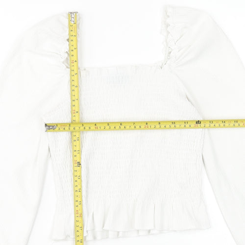 New Look Womens White Square Neck Ruffle Long Sleeve Blouse Size 10