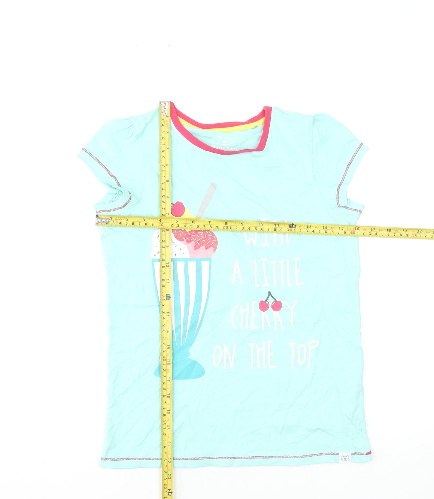 Harry Bear Girls Blue Cherry Print Cotton T-Shirt 10-11 Years