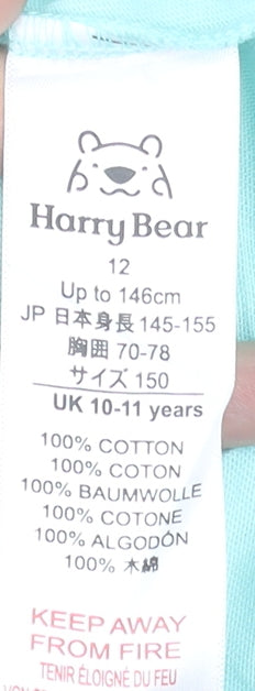 Harry Bear Girls Blue Cherry Print Cotton T-Shirt 10-11 Years