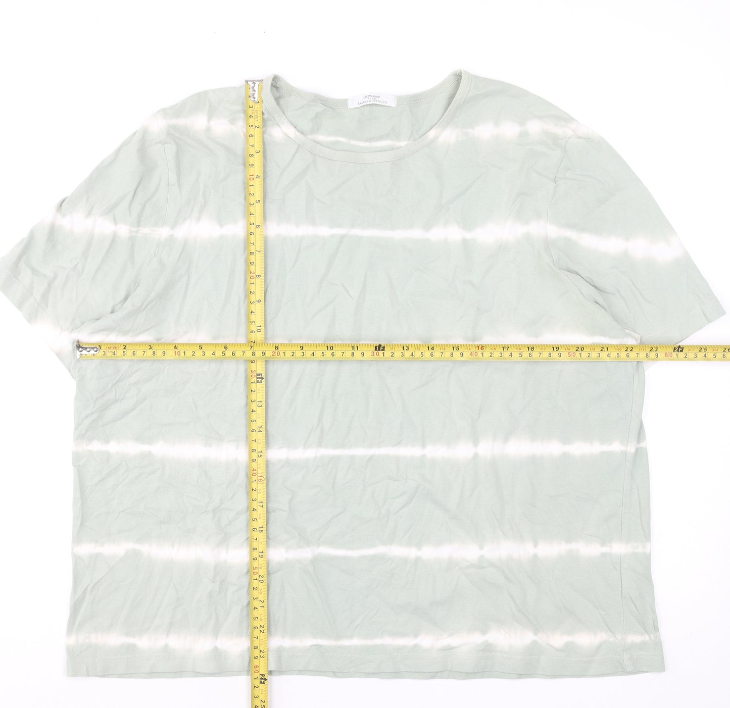 Marks & Spencer Women’s Green Striped Cotton T-Shirt UK 20