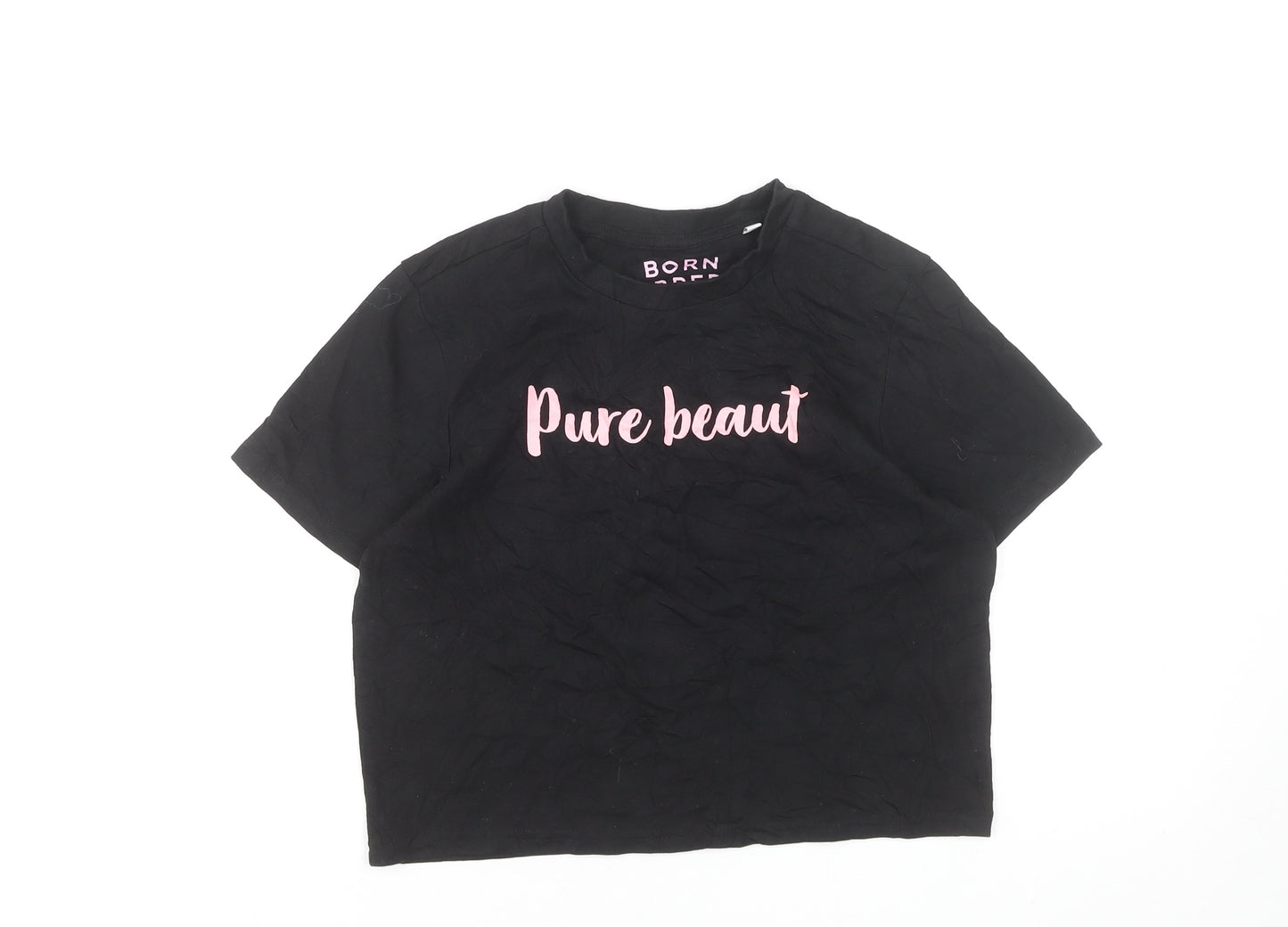 Born & Bred Womens Black Pure Beaut Cropped T-Shirt XS
