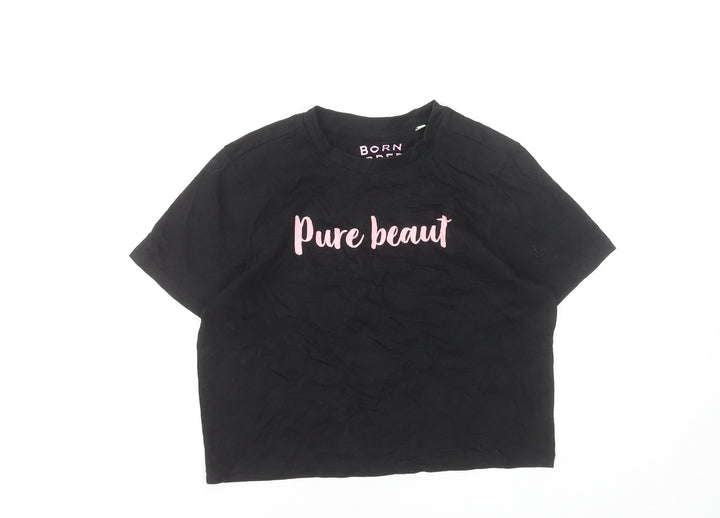 Born & Bred Womens Black Pure Beaut Cropped T-Shirt XS