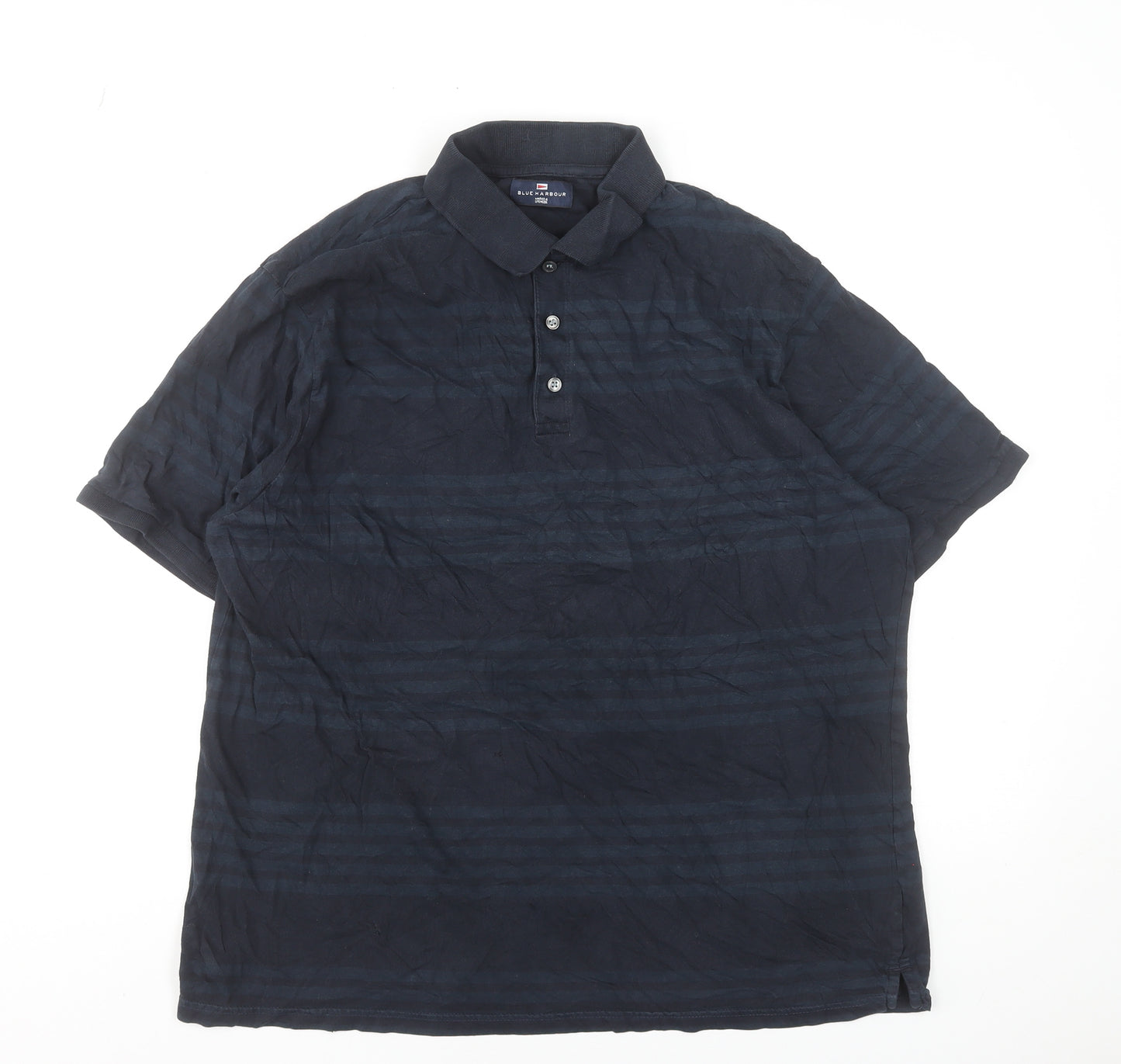 Marks and Spencer Blue Harbour Men's Blue Striped Polo Shirt Size L
