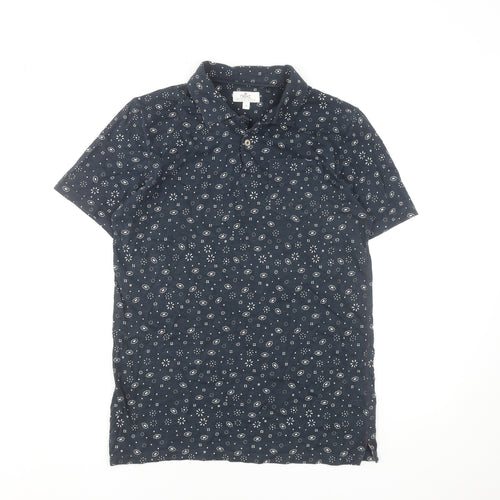 Next Men's Blue Floral Cotton Short Sleeve Polo Shirt Size S