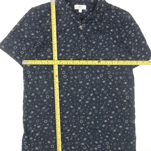 Next Men's Blue Floral Cotton Short Sleeve Polo Shirt Size S