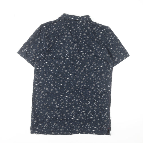 Next Men's Blue Floral Cotton Short Sleeve Polo Shirt Size S