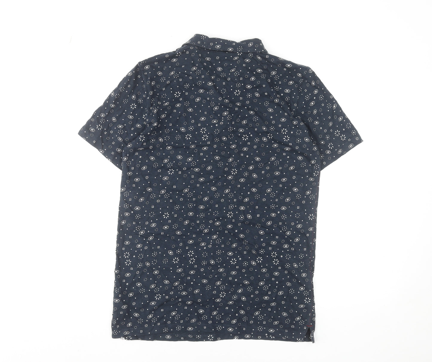 Next Men's Blue Floral Cotton Short Sleeve Polo Shirt Size S