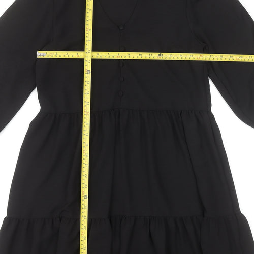 New Look Women Black Size 8 Short Smock Dress 3/4 Sleeve V-Neck