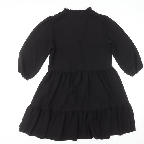 New Look Women Black Size 8 Short Smock Dress 3/4 Sleeve V-Neck