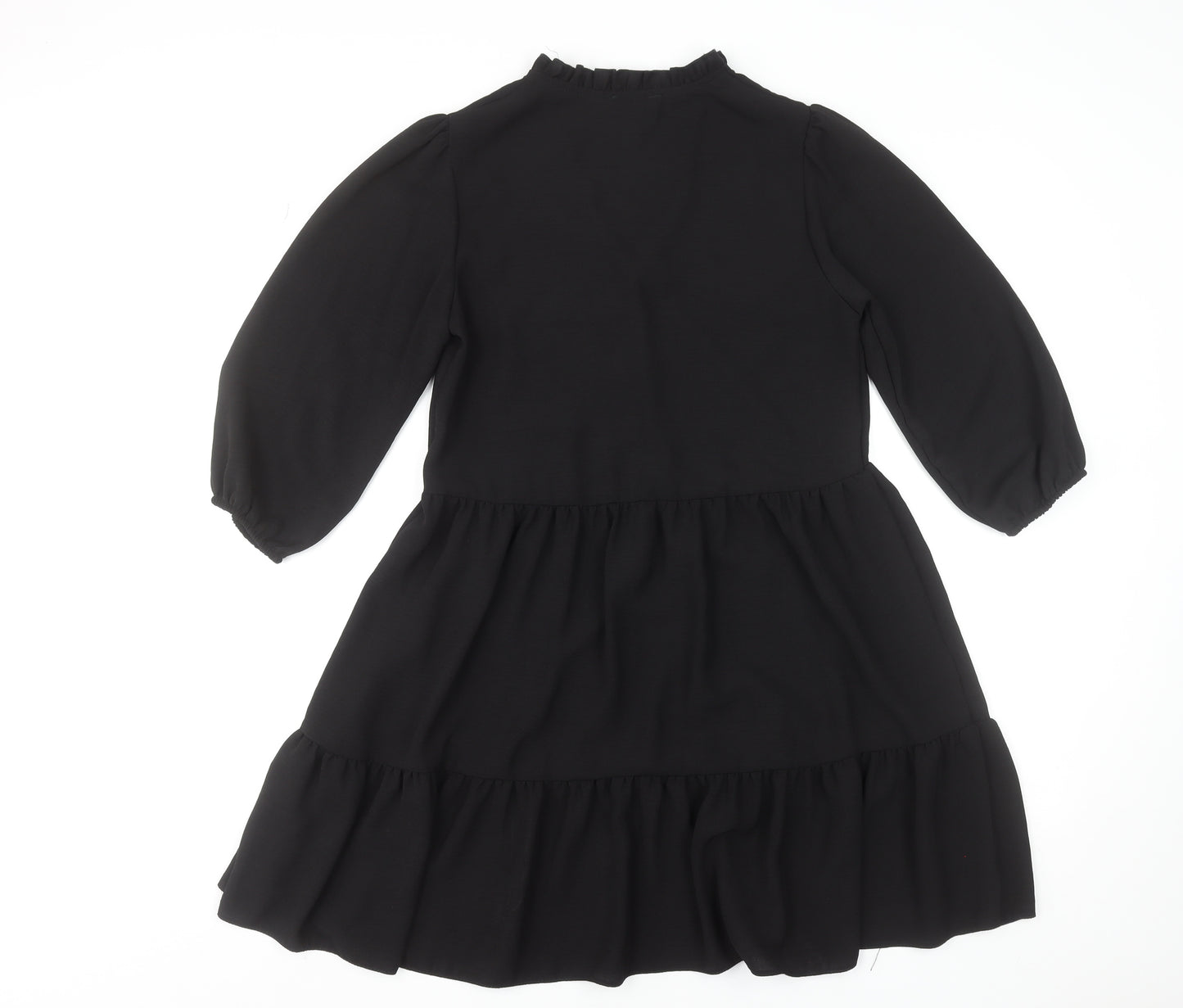 New Look Women Black Size 8 Short Smock Dress 3/4 Sleeve V-Neck