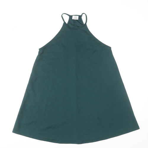 Zara Women Green Halter A-Line Sleeveless Short Dress S