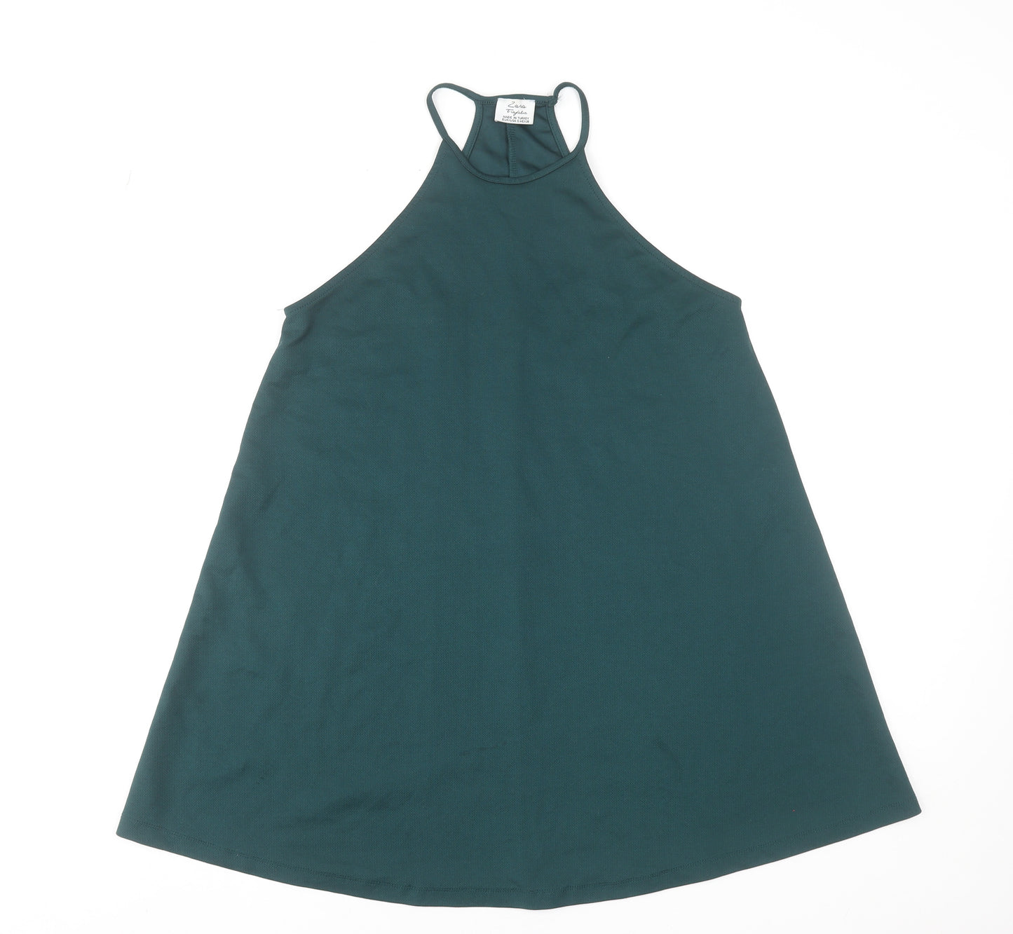 Zara Women Green Halter A-Line Sleeveless Short Dress S