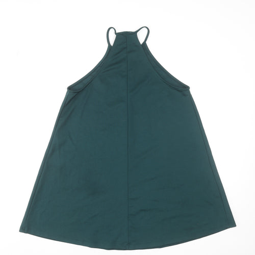 Zara Women Green Halter A-Line Sleeveless Short Dress S