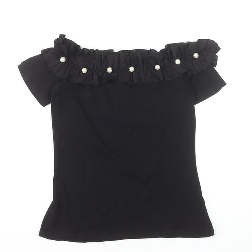 Dorothy Perkins Women’s Black Off Shoulder Ruffle Beaded Blouse Size 8