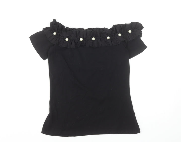 Dorothy Perkins Women’s Black Off Shoulder Ruffle Beaded Blouse Size 8