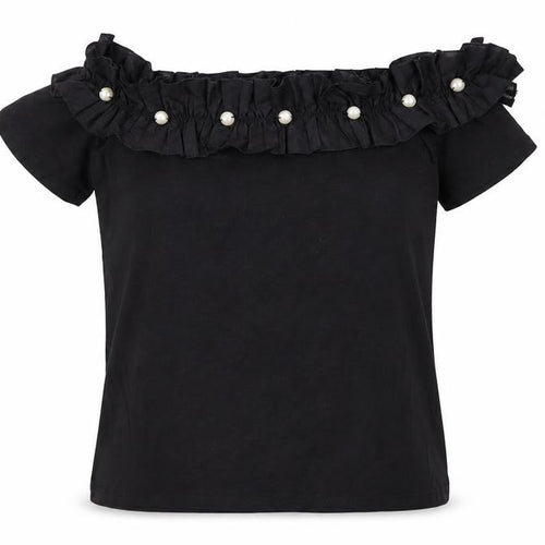Dorothy Perkins Women’s Black Off Shoulder Ruffle Beaded Blouse Size 8