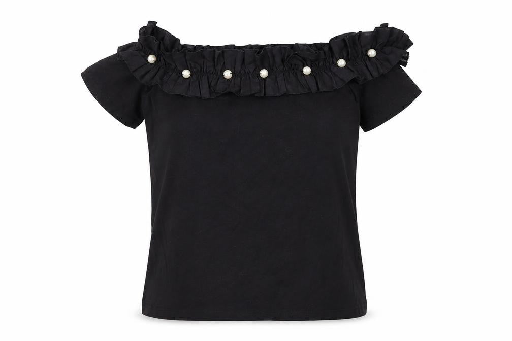 Dorothy Perkins Women’s Black Off Shoulder Ruffle Beaded Blouse Size 8
