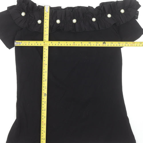 Dorothy Perkins Women’s Black Off Shoulder Ruffle Beaded Blouse Size 8