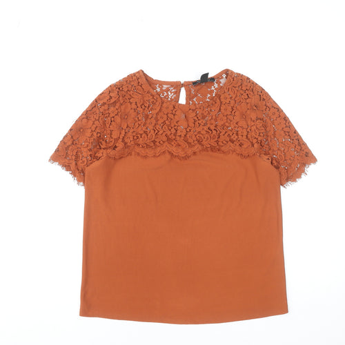 New Look Women's Brown Lace Short Sleeve Tunic Blouse Size 10
