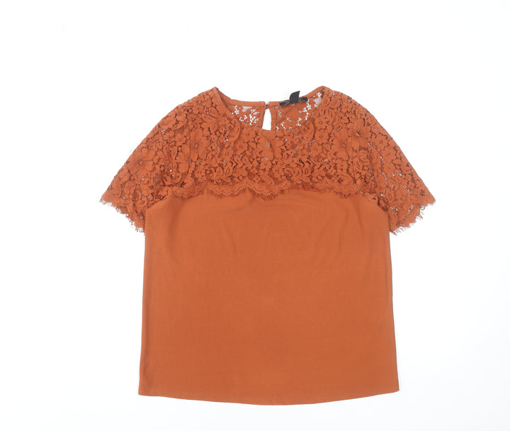 New Look Women's Brown Lace Short Sleeve Tunic Blouse Size 10