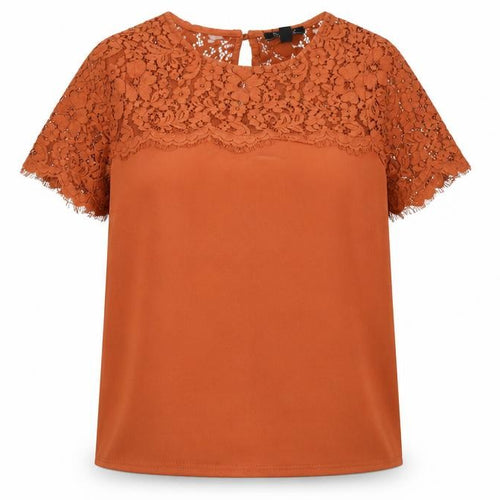 New Look Women's Brown Lace Short Sleeve Tunic Blouse Size 10
