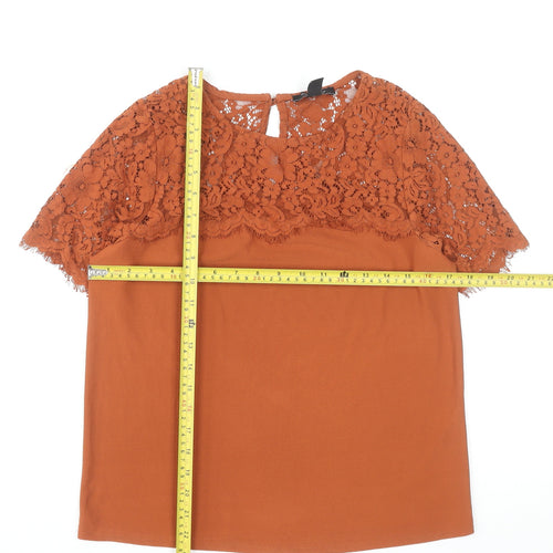 New Look Women's Brown Lace Short Sleeve Tunic Blouse Size 10