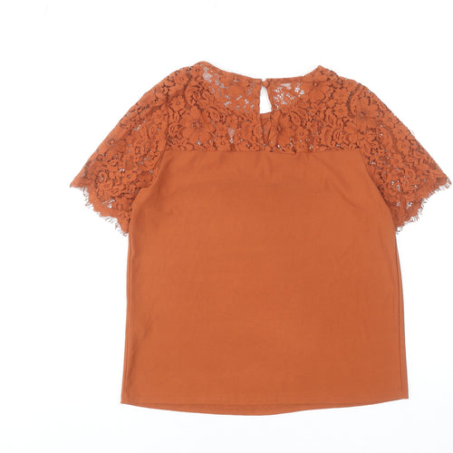 New Look Women's Brown Lace Short Sleeve Tunic Blouse Size 10