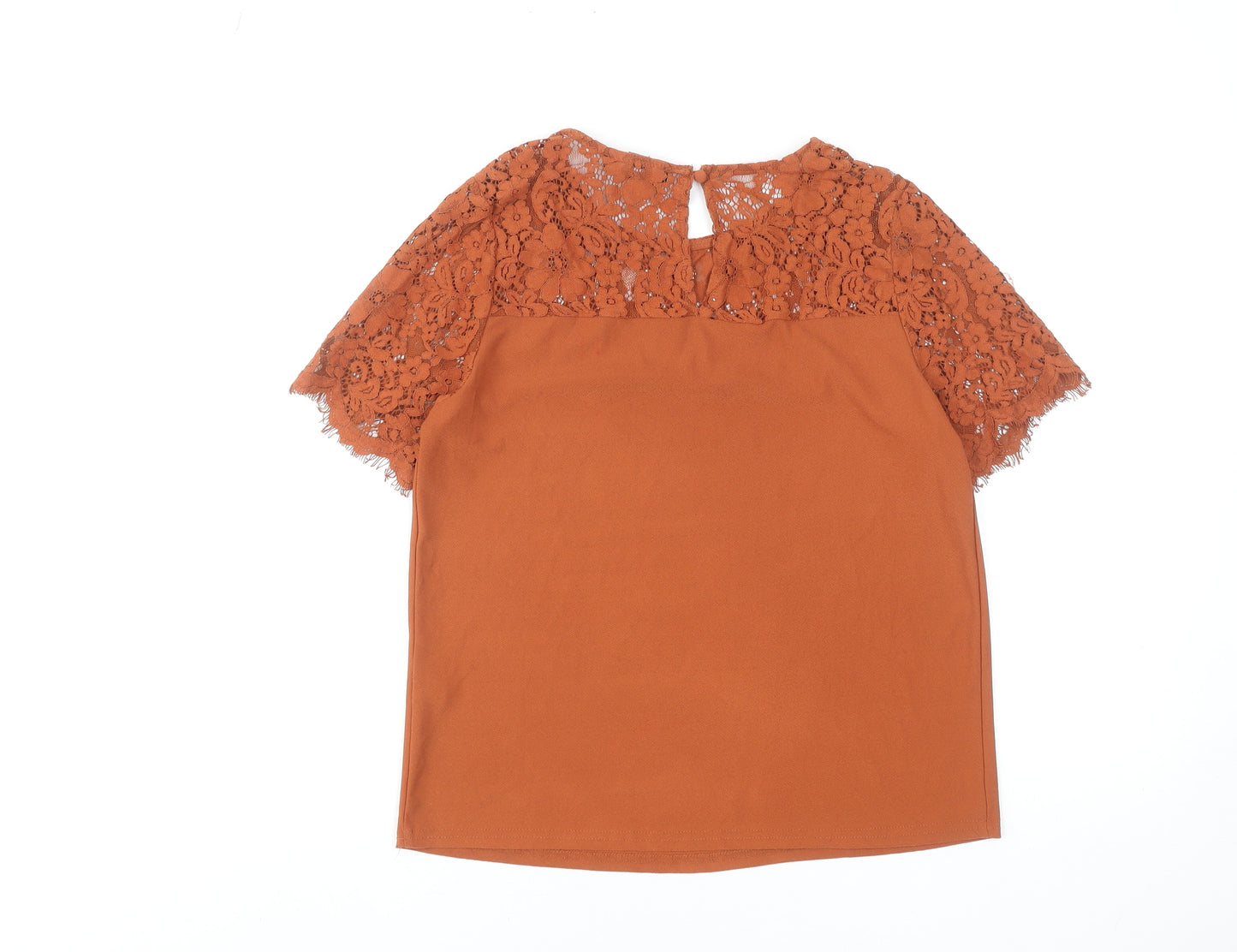 New Look Women's Brown Lace Short Sleeve Tunic Blouse Size 10