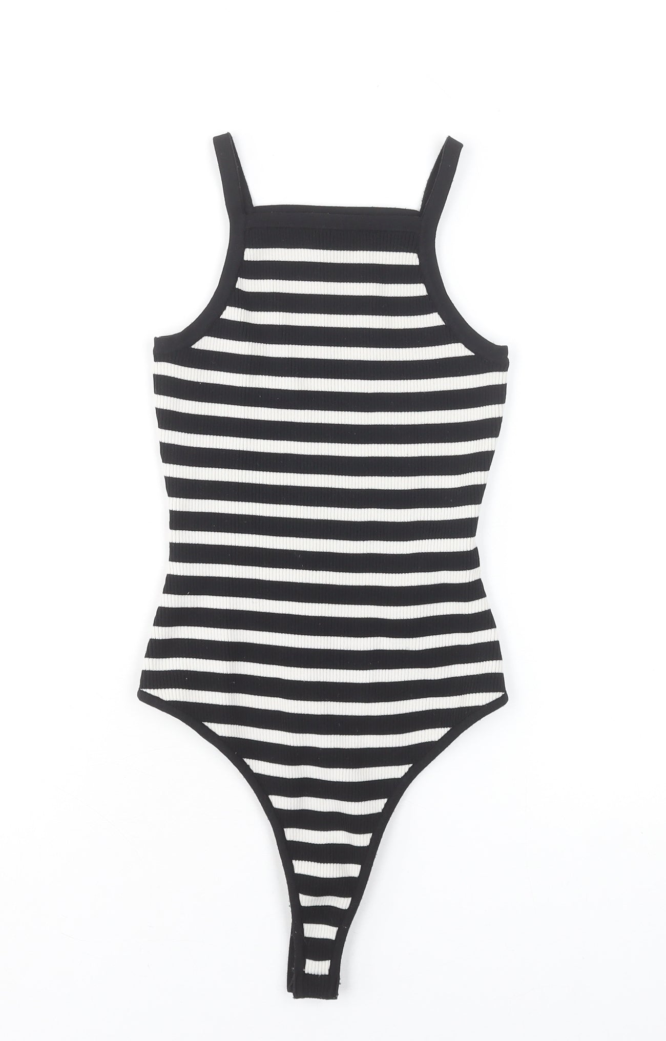 Bershka Women's Black Striped Ribbed Bodysuit Size S