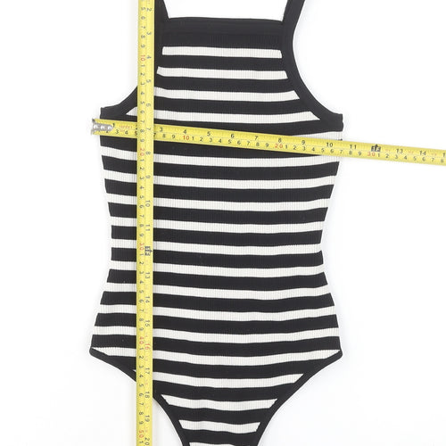 Bershka Women's Black Striped Ribbed Bodysuit Size S