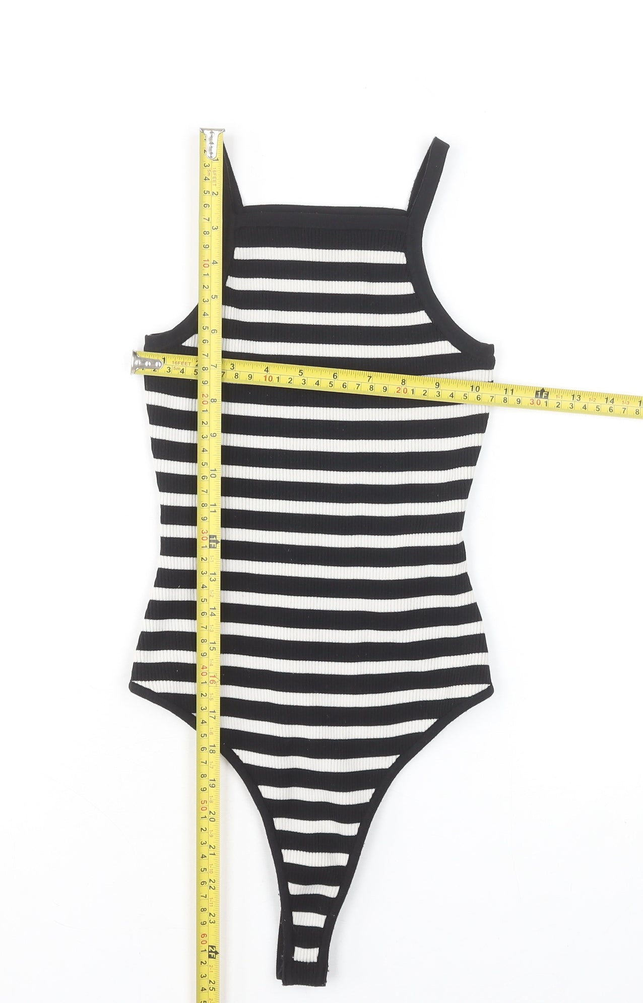 Bershka Women's Black Striped Ribbed Bodysuit Size S