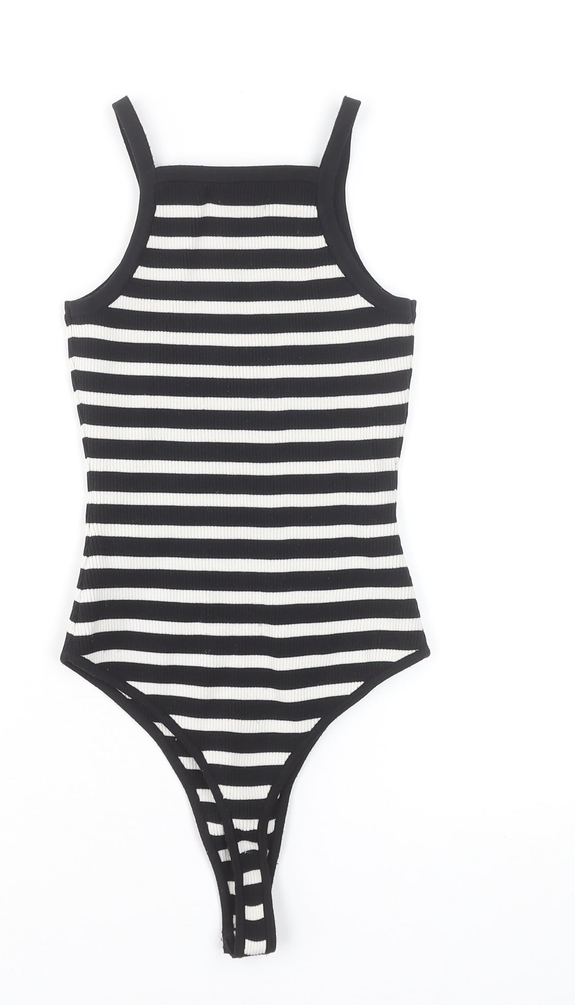Bershka Women's Black Striped Ribbed Bodysuit Size S