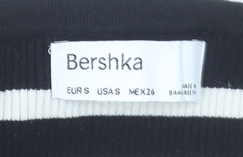 Bershka Women's Black Striped Ribbed Bodysuit Size S