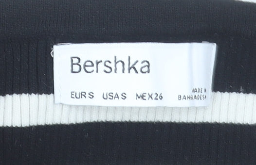 Bershka Women's Black Striped Ribbed Bodysuit Size S