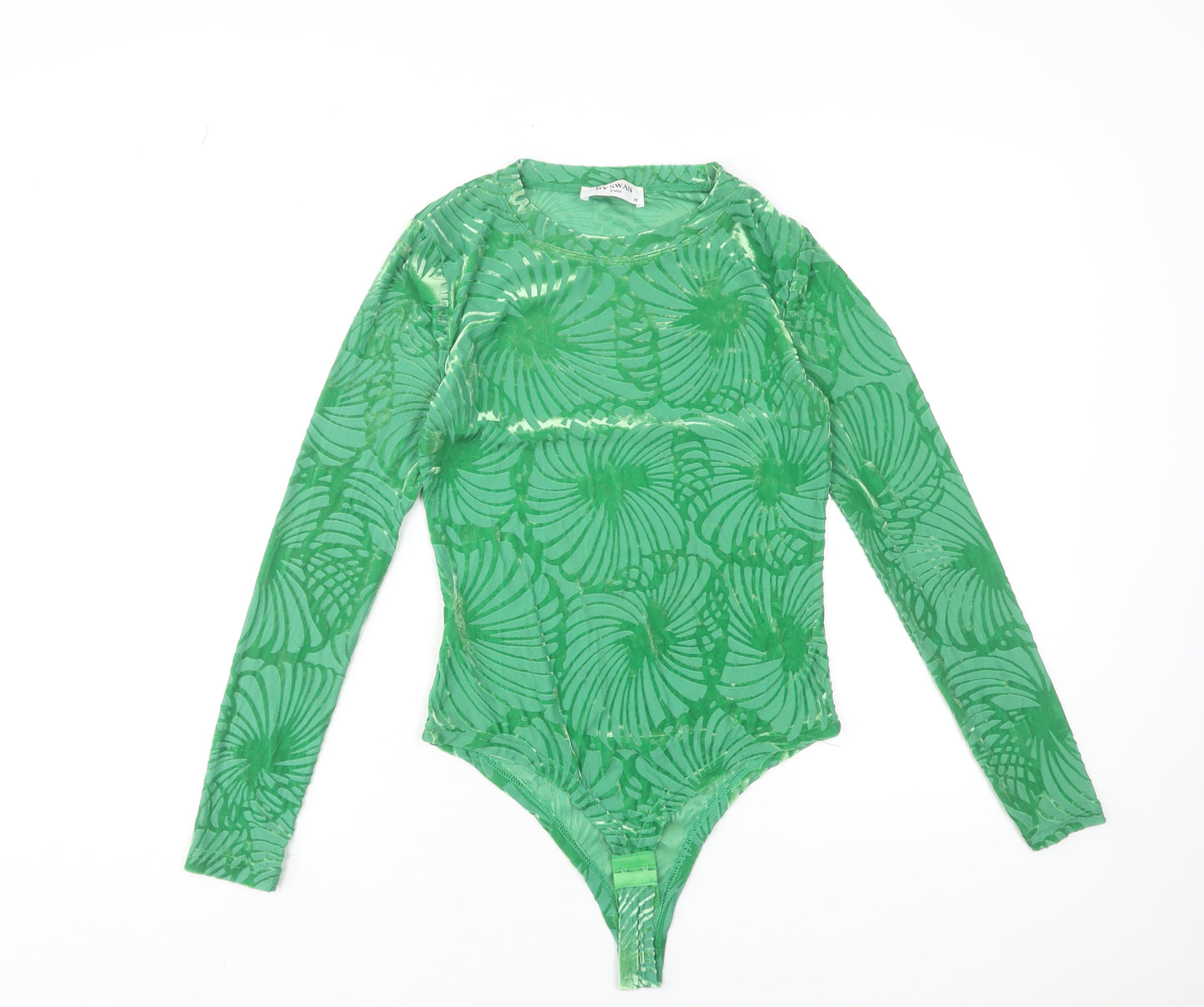 By Swan Paris Green Long Sleeve Bodysuit Women's Size M Floral Mesh Jumpsuit